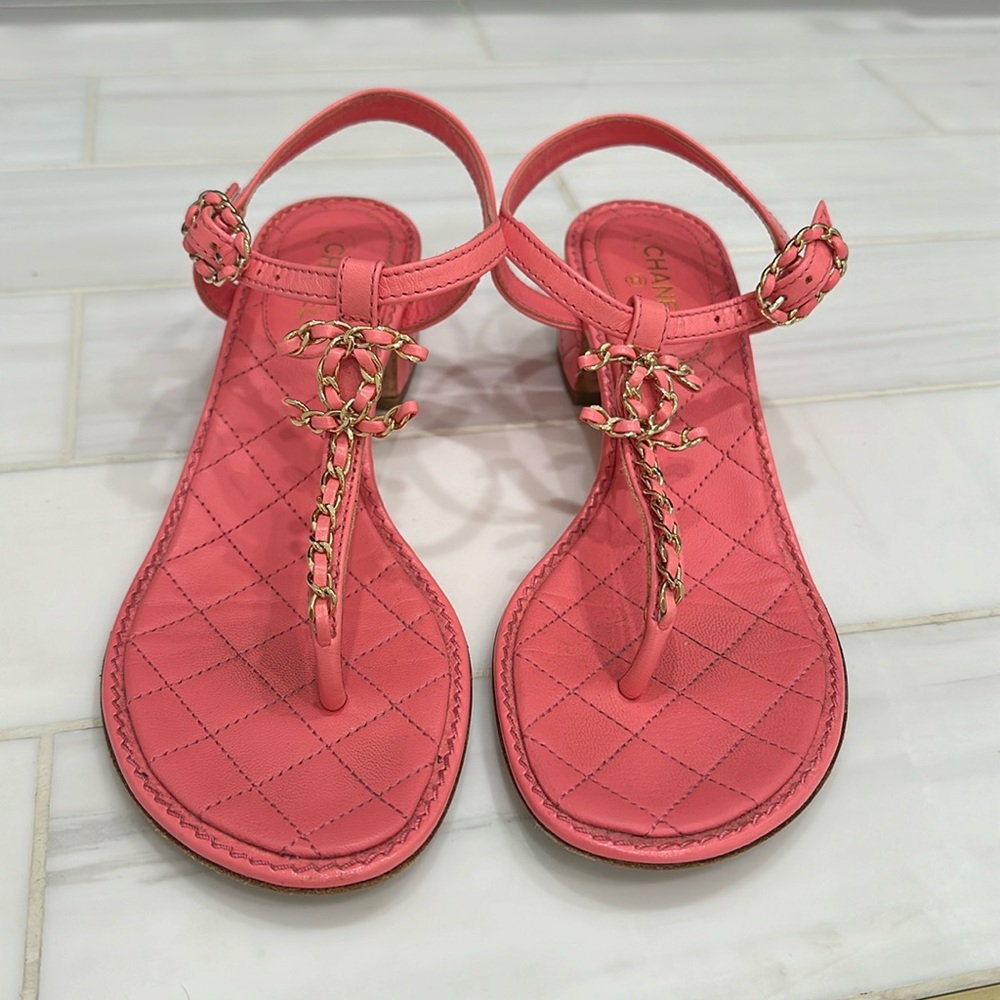 Chanel block heel sandals